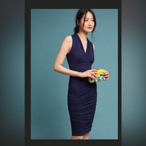 Anthropologie ~~ Moulinette Sorurs ~~ Marrissa Ruched Column Dress ~ dark blue